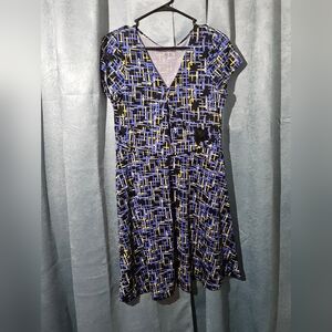 Mac & Jac Yellow and Blue Geometric Print Midi Dress - Size XL
